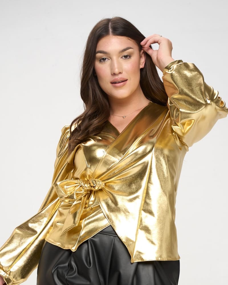 Vegan Leather Wrap Top Gold Metallic